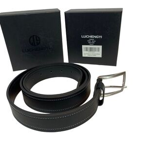 LCG LUCHENGYI Genuine Leather Dress Belt Classic Casual Single Prong Buckle- Blk